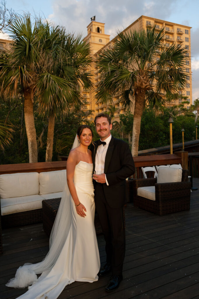 Bride and groom smiling after wedding in Naples at Ritz Carlton