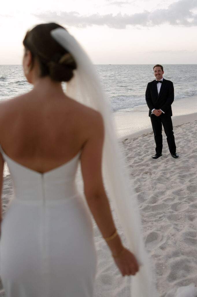 Sunset portraits along the coast during Ritz Carlton Naples Florida wedding by Veronica Costa Photography